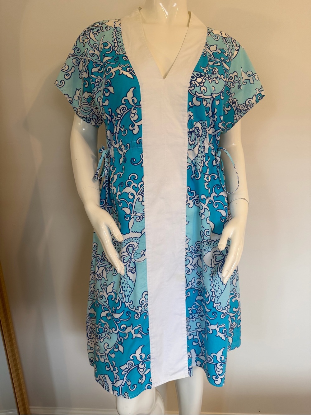 Lilly Pulitzer Butterfly Aqua & Teal Printed V-Neck Dress with White Front Panel